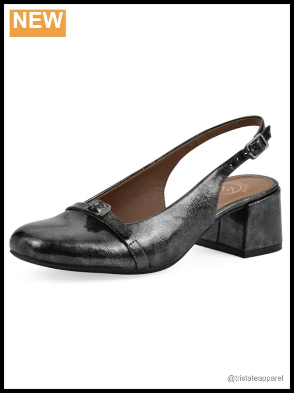 Slingback Block Heel Pump Cap Toe Buckle Accent Dressy Comfort